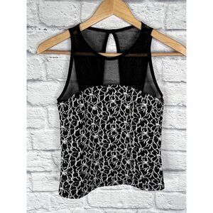 MAEVE ANTHROPOLOGIE Women's Black Floral Stitch Sheer Neck Sleeveless Blouse NWT